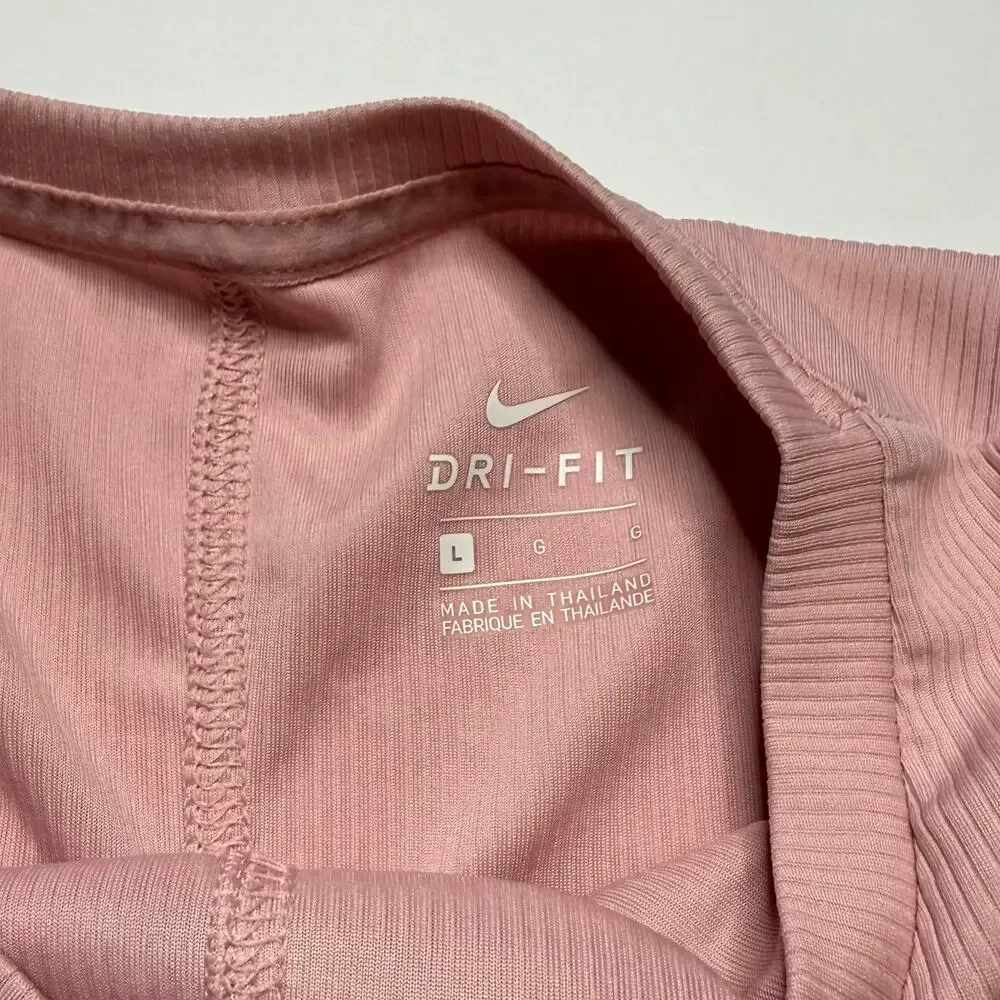 women Pink Nike DRI-FIT Ribbed twist front crop activewear shirt size large